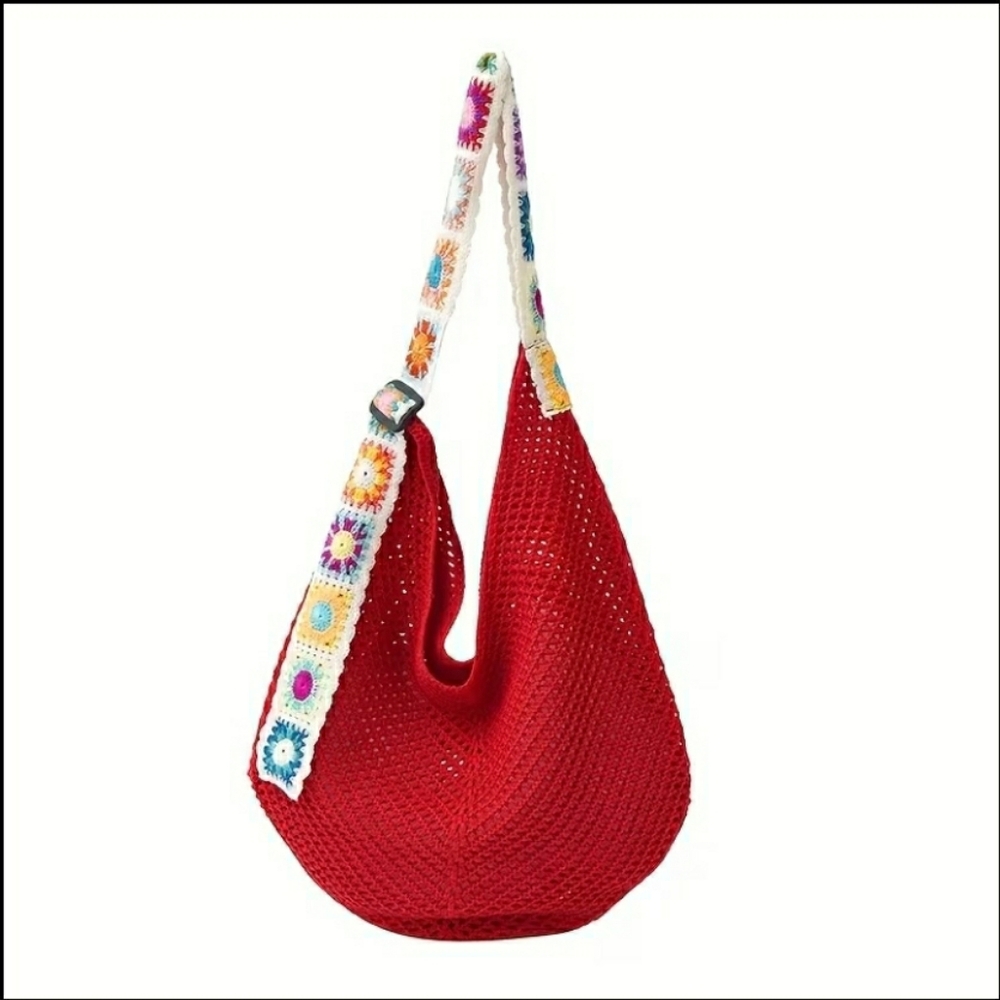 Knit Hobo Shoulder Bag w/ Crochet Strap (Multiple Colors Avail - Pick 1) - Picture 6 of 11